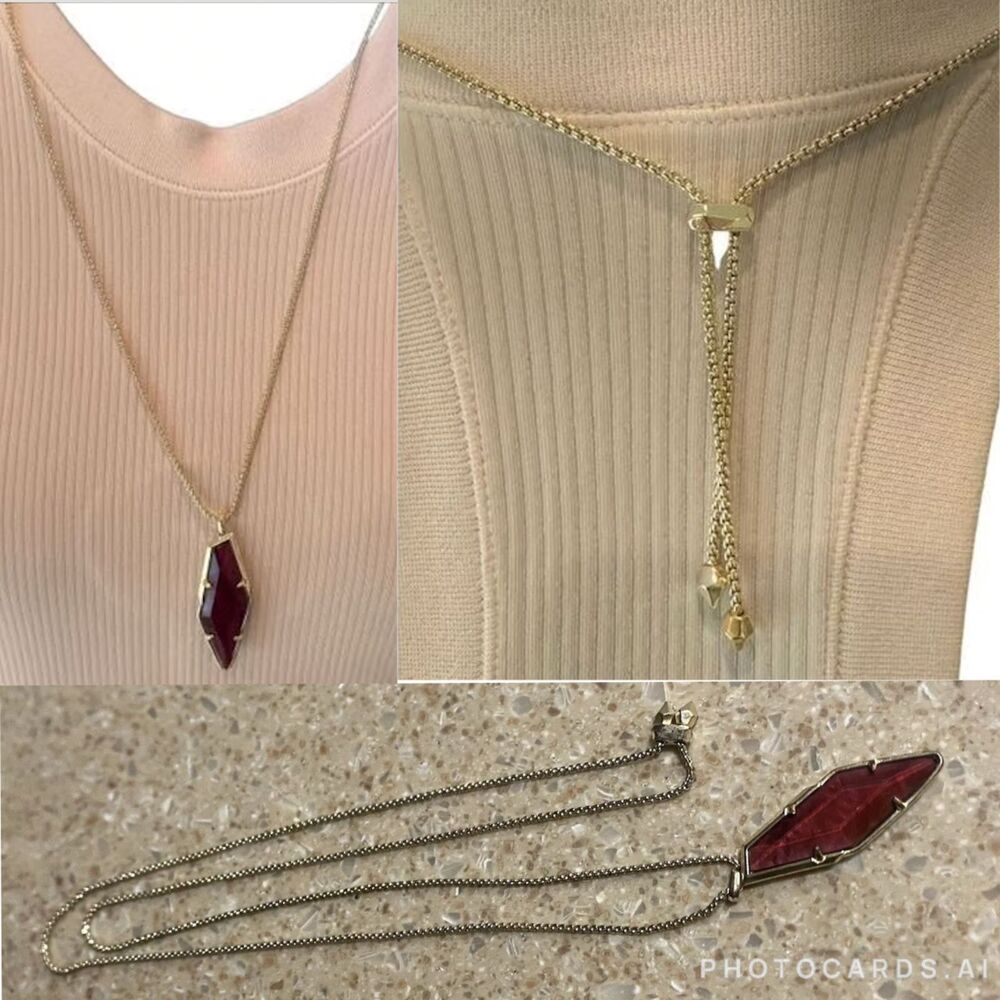 NWOT Kendra Scott Damon Gold Necklace Maroon Jade - Picture 16 of 16